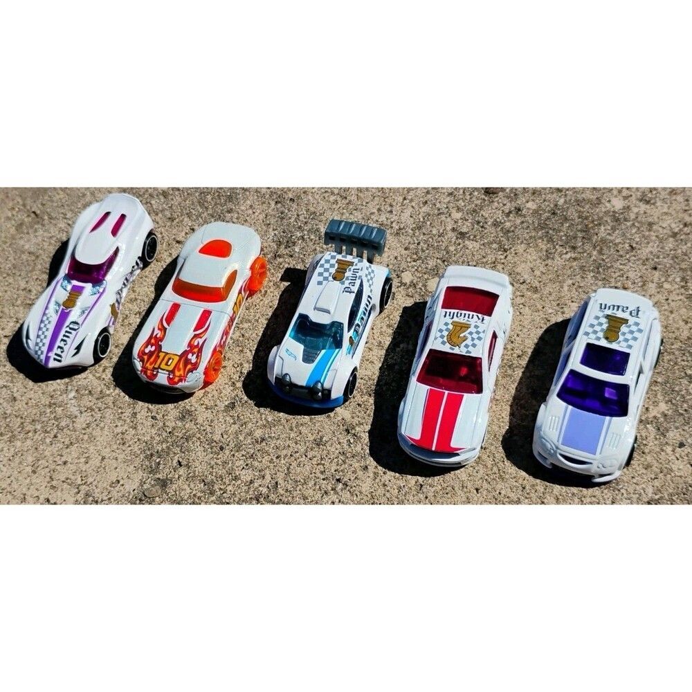 Lot Of 5 Hot Wheels Race Cars Knight, Pawns, Queen